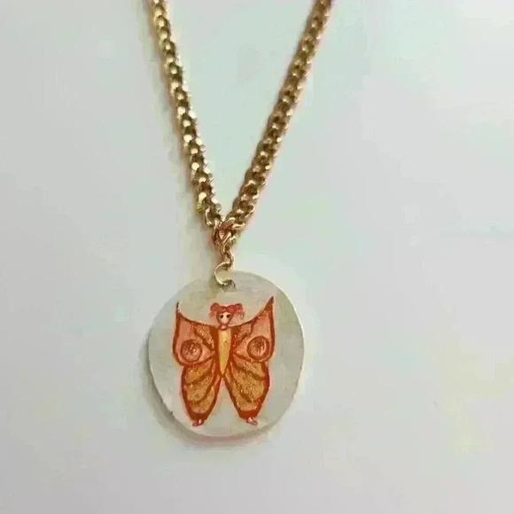 Cute butterfly girl pendant on a gold chain necklace ✦ unique handmade jewelry ✦ - Picture 11 of 12